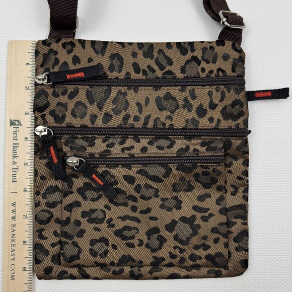Leopard Print Crossbody Bag Adjustable Strap Multiple Zipper Pockets Purse - Picture 6 of 11